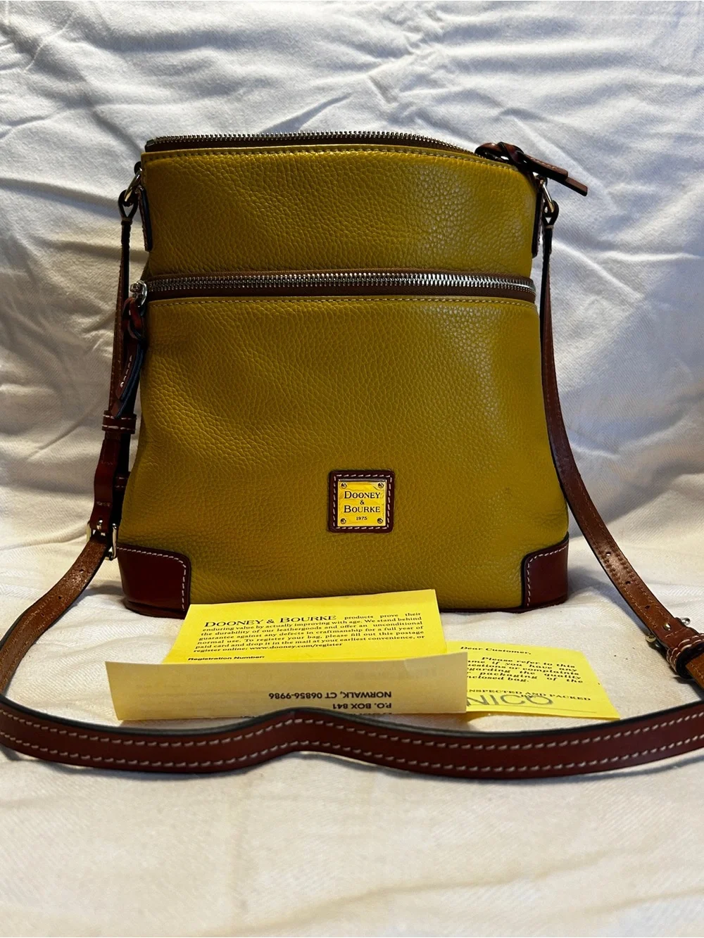Dooney & Bourke Yellow Leather Crossbody with Brown Trim